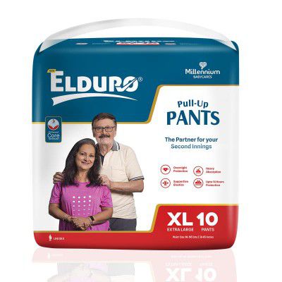 ELDURO Adult Diapers XL Size | 96-165cm | Pant Style, Adult Diapers, 14hr Overnight Protection - Pack of 1 (10 counts)