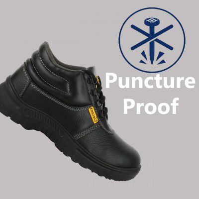 ELECANT Lace-up Steel Toe, PVC Sole and Rexine Upper Black Safety Shoes for Construction, Factory and Industrial Work||Safety Shoes for Men