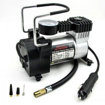 Electric Car Air Compressor with Pressure Gauge, 12V DC Portable Tyre Inflator Air Pump 