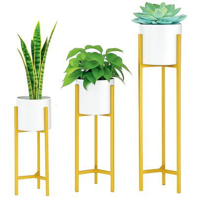 Elegance Aura™ Golden Metal Planters with Stand (Set of 3)
