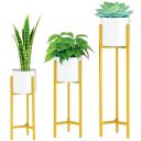 Elegance Aura™ Golden Metal Planters with Stand (Set of 3)...