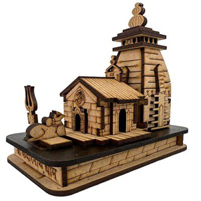 ELEGANT LIFESTYLE Kedarnath Temple 3D Miniature Kedarnath Mandir Shree Kedarnath Dham, Lord ShivJi Decorative Wooden Showpiece - Brown, White (Medium - 10.5 Cm)