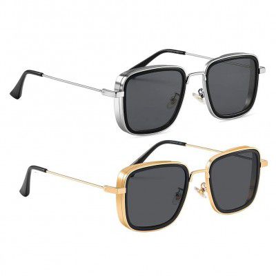 ELEGANTE combo of 2 Square Kabir Singh Sunglasses for Men and Boys, UV Protected Carryminati Sunglasses