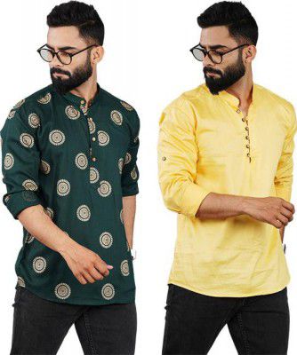 ELEPANTS  Pack of 2 Men Solid Cotton Blend Straight Kurta  (Multicolor)