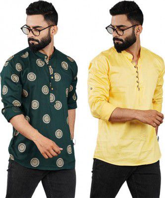 ELEPANTS Pack of 2 Men Solid Cotton Blend Straight Kurta