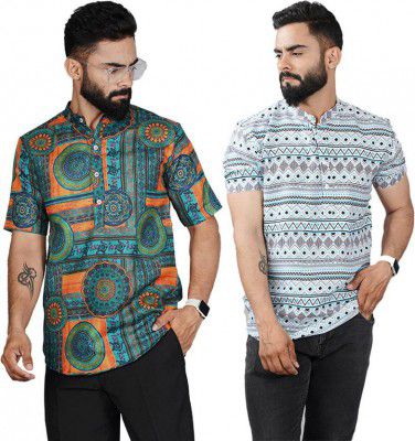 ELEPANTS Pack of 2 Men Solid Cotton Blend Straight Kurta  (Multicolor)