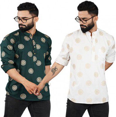 ELEPANTS Pack of 2 Men Solid Cotton Blend Straight Kurta  (Multicolor)