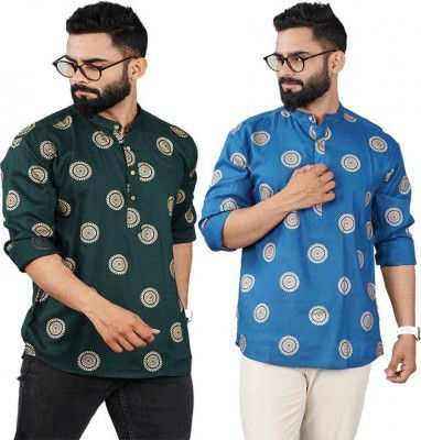 ELEPANTS Pack of 2 Men Solid Cotton Blend Straight Kurta  (Multicolor)