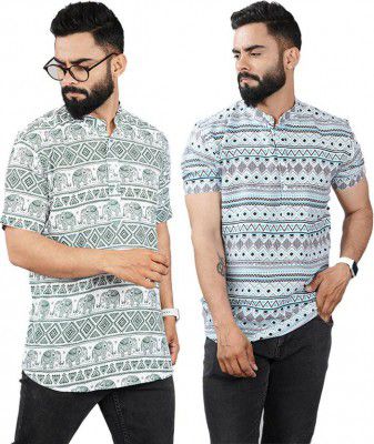 ELEPANTS Pack of 2 Men Solid Cotton Blend Straight Kurta (Multicolor)