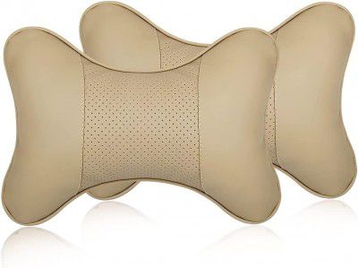 Eliane Universal Car Neck Rest Headrest Pillow, Travel Pack of 2 (Beige)