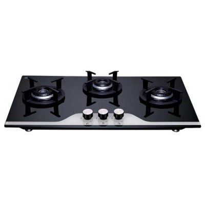 Elica 75cm 3 Burner Auto Ignition Hob | RG FLEXI HCT 375 DX LOTUS BK DUAL TONE | SABAF Burners | Cast Iron Pan Support | Black