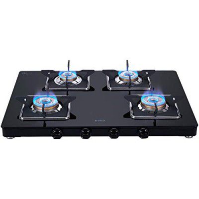 Elica Slimmest 4 Burner Gas Stove | 7 Year Warranty on Glass & 5 Year Warranty on Burners | 694 CT VETRO (SLIMLINE SPF 2J) | Black