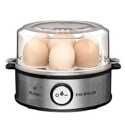 Elina Smart Stainless Steel Egg Boiler | Boil up to 7 Eggs - 360 Watts | 3 Boiling levels: Soft, Middle and Hard | Automatic, Overheat Protection | Easy to clean | 1Year Warranty