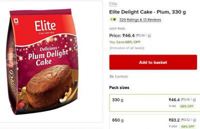 Bigbasket Loot : Elite Delight Cake - Plum, 330 g
