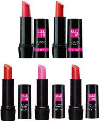 ELLE 18 Color Pops Lipstick Combo (Selfie Red, R01, P24, First Love, Rockstar Red, 4.3 g)