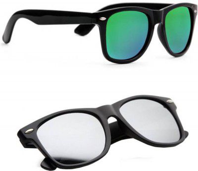Elligator  Mirrored Wayfarer Sunglasses (53)  (For Men & Women, Green, Silver)