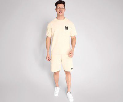 ELLITI Cotton Blend Casual Round Neck Printed T-Shirt and Shorts Set, Men's Pyjama Co-Ord Set