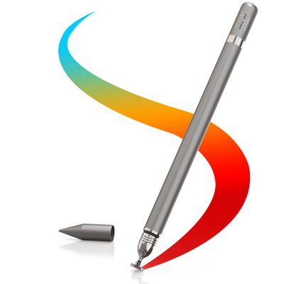 ELV Aluminum Stylus Pen with Inbuilt Ball Point Pen Compatible with All Smartphones/Tablets/iPhone/Amazon Kindle (Silver/Silver)