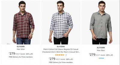 Elyyork Men's Cotton Shirt @ ₹279