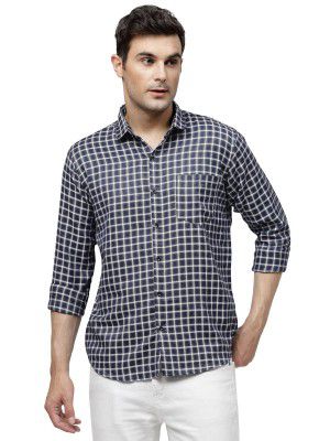 ELYYORK Men's Regular Fit Cotton Casual Check Shirt for Men Brown