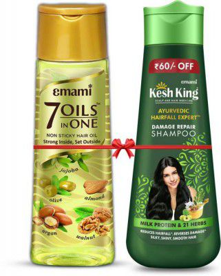 EMAMI 7 Oils in one 500ml + Kesh King Shampoo Damage Repair 340ml (2 Items in the set)