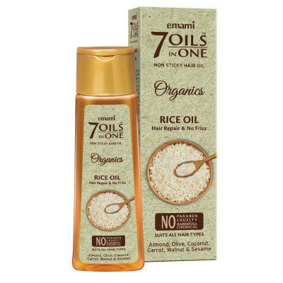 Emami 7 Oils In One Organics Rice Oil Hair Repair & No Frizz, Nourishing & Hydrating, Ultra-Light & Non-Sticky, 200ml