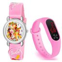 Emartos Pink Barbie Analogue and Digital LED Display Watch for Kid's & Girl's Watches Combo Pack of 2...