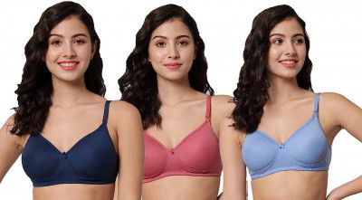 Emavic Womens Cotton Lightly Padded Non-Wired T-Shirt Bra Combo Pack 3
