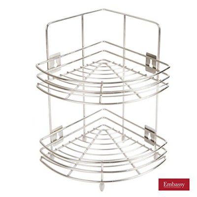 Embassy Corner Stand, Small - Double (2-Tier), 23x37 cms, Stainless Steel (Multipurpose Storage Rack/Shelf - Kitchen, Bathroom etc.)