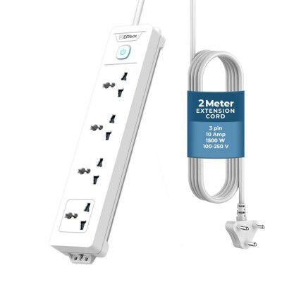 EMBOX 1500W Extension Board with Switches | 4 Universal Sockets | 2 Meter Extension Cord