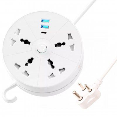 EMBOX Rotary Extension Board with USB C USB A Extension Board (4 Sockets + 3USB Retractable)