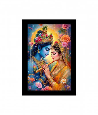EMOFY Radha Krishna Wall Painting Hindu God & Goddess Canvas Art with Floral Design (Size - 10 inc x 14 inc)
