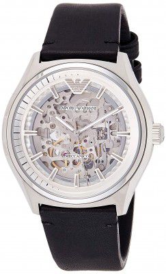 Emporio Armani Leather Analog White Dial Men Watch-Ar60003, Black Band