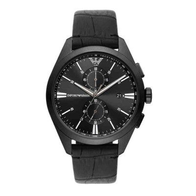 EMPORIO ARMANI Mens 43 mm Black Dial Leather Chronograph Watch - AR11483I