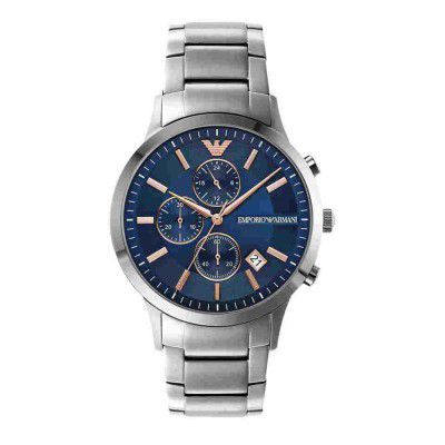 Emporio Armani Mens 43 mm Renato Blue Dial Stainless Steel Chronograph Watch - AR11458I