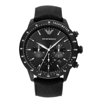 Emporio Armani Mens 43 mm Mario Black Dial Fabric Chronograph Watch - AR11453I