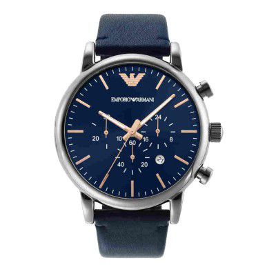 EMPORIO ARMANI Mens 46 mm Luigi Chrono Blue Dial Leather Chronograph Watch - AR11451I