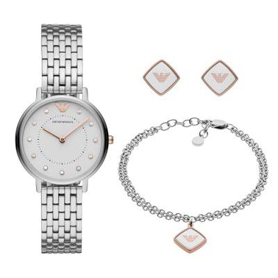 Emporio Armani Stainless Steel Womens Watch with Bracelet and Earrings - Ar80023 (White_Free Size)