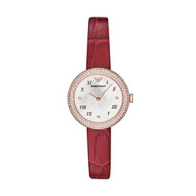 Emporio Armani Women's Two-Hand Watch, Red Leather Glitz