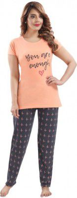 EN Creation  Women Printed Pink Top & Pyjama Set