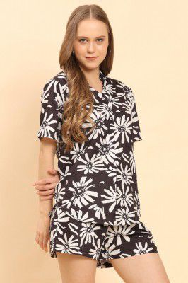 ENCIGER Womens Printed Casual Shirts and Shorts Set 2-Piece Co Ord Set