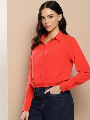 encore by INVICTUS  Casual Regular Sleeves Solid Women Orange Top
