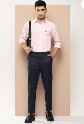 encore by INVICTUS  Men Regular Fit Blue Polyester Trousers