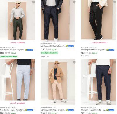 Upto 81% Off Encore By Invictus Men's Trousers | Starts at Rs 414