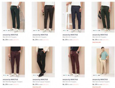 Encore By Invictus Men's Trousers Starts ₹299 | UP TO 85% OFF