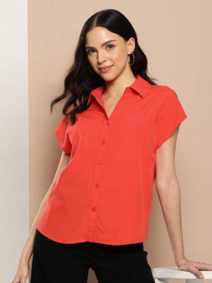 encore by INVICTUS Women Regular Fit Solid Spread Collar Casual Shirt