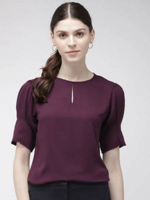 ENDRY  Casual Regular Sleeves Solid Women Maroon Top