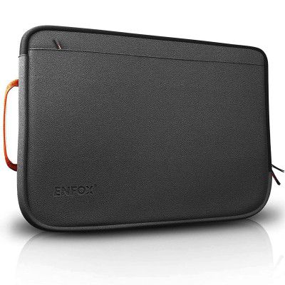 ENFOX 360° Protection Leather Premium Laptop Sleeve Water Resistance Material Bag Cover Case with Front Pocket (Jet Black, 13)