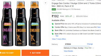 Engage Deo Combo 1 Nudge 220ml and 2 Tickle 220ml, Spicy Fragrance Deodorant Spray - For Men  (660 ml, Pack of 3)