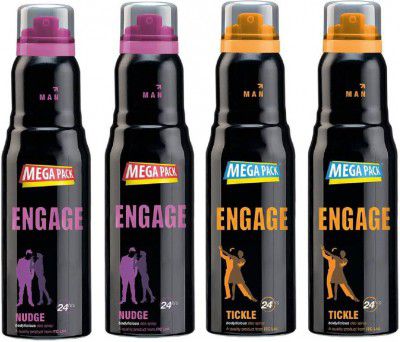 Engage Deo Combo, 2 Nudge (220ml) & 2 Tickle (220ml), Deodorant Spray (Pack of 4) Deodorant Spray - For Men (880 ml, Pack of 4)